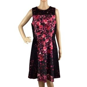 Roz & Ali Fit and Flare Lace Trim Floral Dress Size 8 Pink